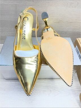 Gold Metallic Pointed Slingback Heels #1320